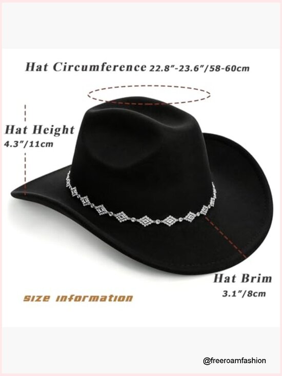 Rhinestone Western Cowboy Hat Suede Felt Wide Brim Unisex Foldable main image 5